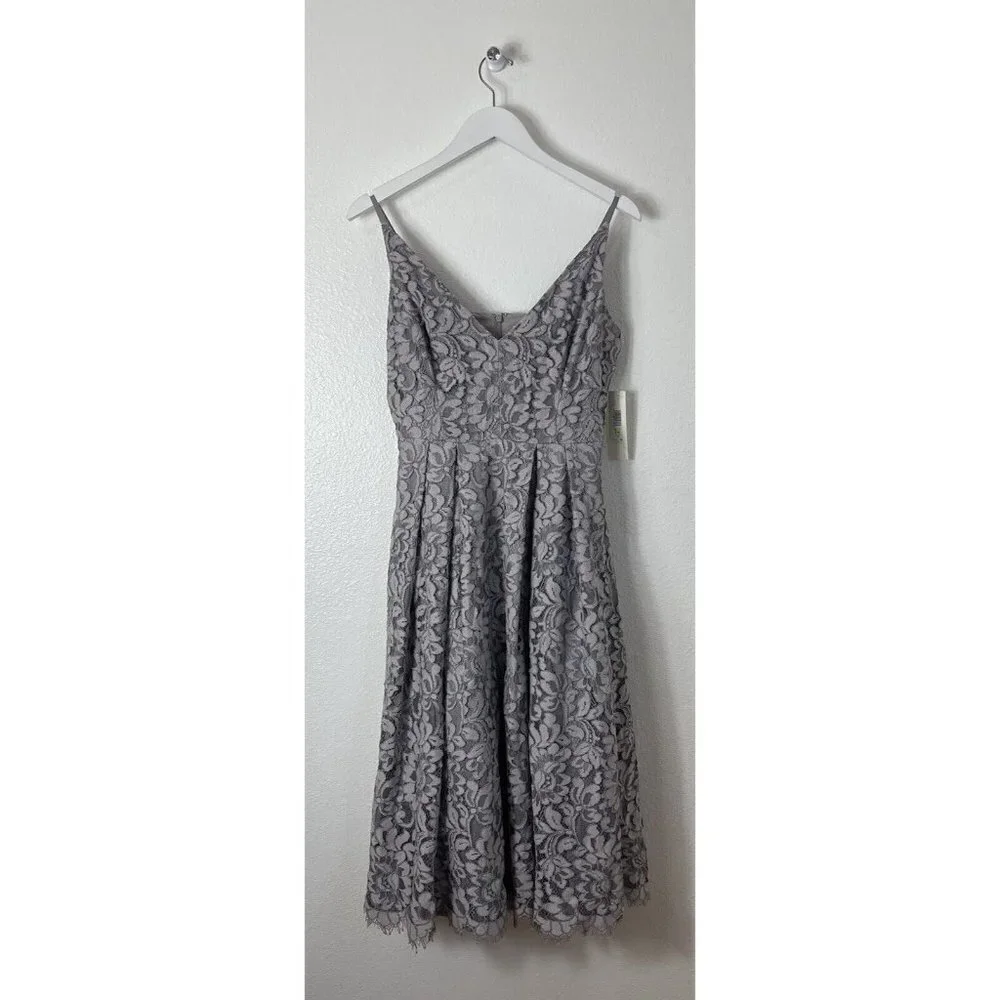 Eliza J Women’s Silver Lace Overlay Dress Size 4 NEW_2
